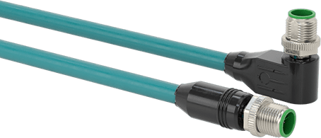 M12 Konektörlü Ethernet Kablosu, x-Kodlu, Düz x 90 Derece Dirsek Tapaları