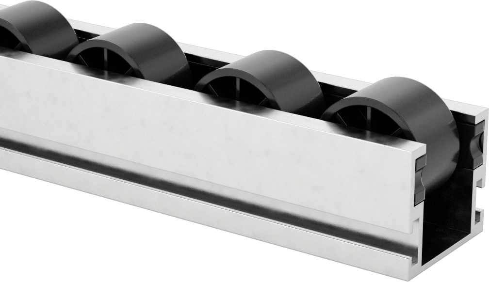 1-9/16" Toplam Genişlik x 2 Fit Uzunlukta, Kelepçeli Çerçeve Rayı için Konveyör Rayı — 1.08", 28 mm, Alüminyum, Plastik, Konveyör Rayı