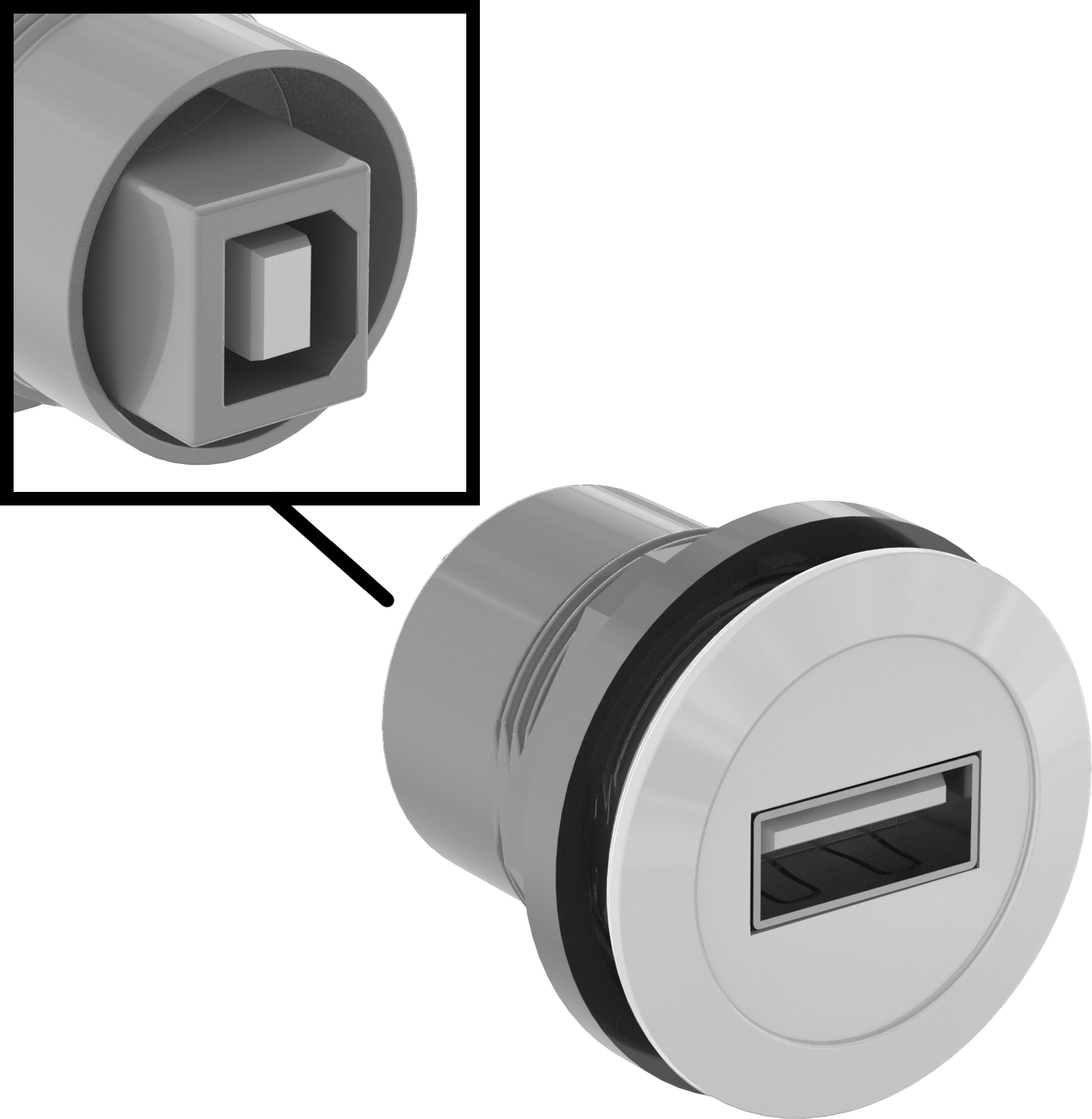 Panele Monte 2.0 USB Adaptörü, A Dişi x B Dişi, Gümüş — Adaptör, 2.0, Düz