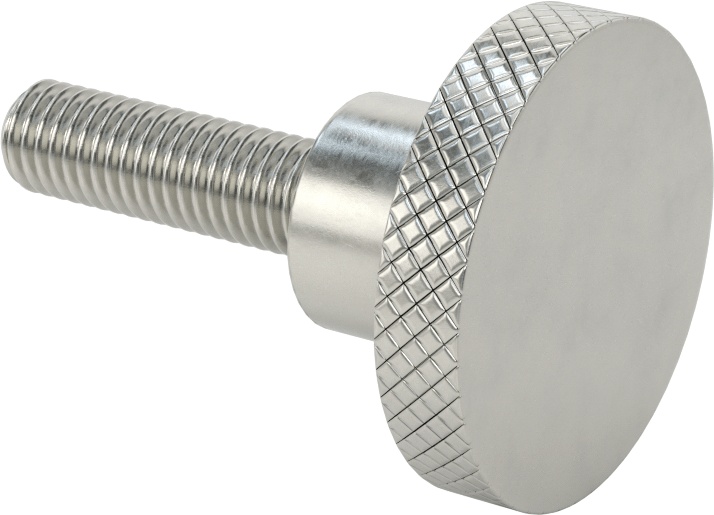 303 Paslanmaz Çelik Tırtıllı Düğme, 1/2"-13 Dişli 1-3/4" Uzunlukta Saplamalı, 2" Baş Çapı
