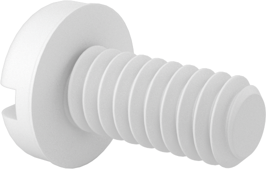 Kimyasal Dayanıklı Yüksek Sıcaklık PTFE Plastik Vida, Yivli Silindir Başlı Vida, 2-56 Diş Boyutu, 3/16" Uzunluk