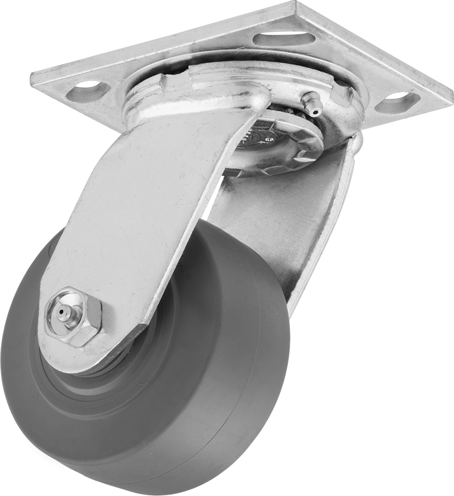 4-1/2" x 4" Montaj Plakalı Samson Tekerlek, 4" Çapında Gri Kauçuk Tekerlekli Döner Tekerlek, Açık Rulman — 4", Levha, Döner