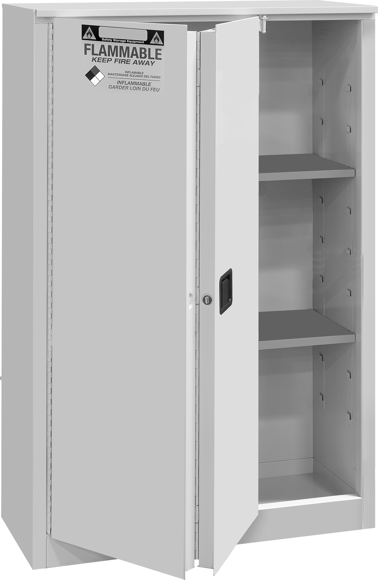 Yanıcı Maddeler için Sabit Güvenlik Dolabı, Kayan Kendiliğinden Kapanan Kapaklı, 43" Genişlik x 65" Yükseklik x 18" Derinlik