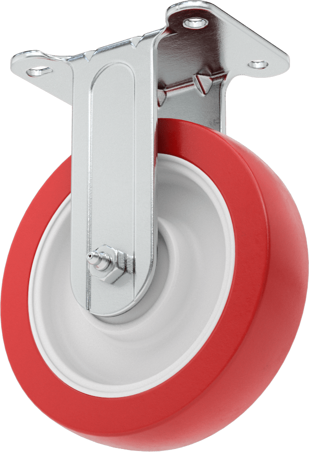 Cart-King Tekerlek, 5" Çaplı Kırmızı Poliüretan Tekerlekli Sabit — 5", Levha, Sert