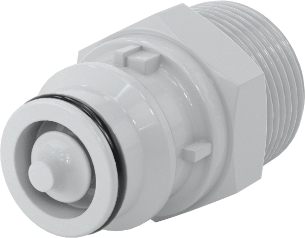Hızlı Bağlantı Tüp Bağlantısı, 3/8 Boyutlu Tapa, 3/4 NPT Erkek, Kesme Vanası — Quick Disconnect, Threaded, Kapatma ile, EPDM, Plastic, Po…