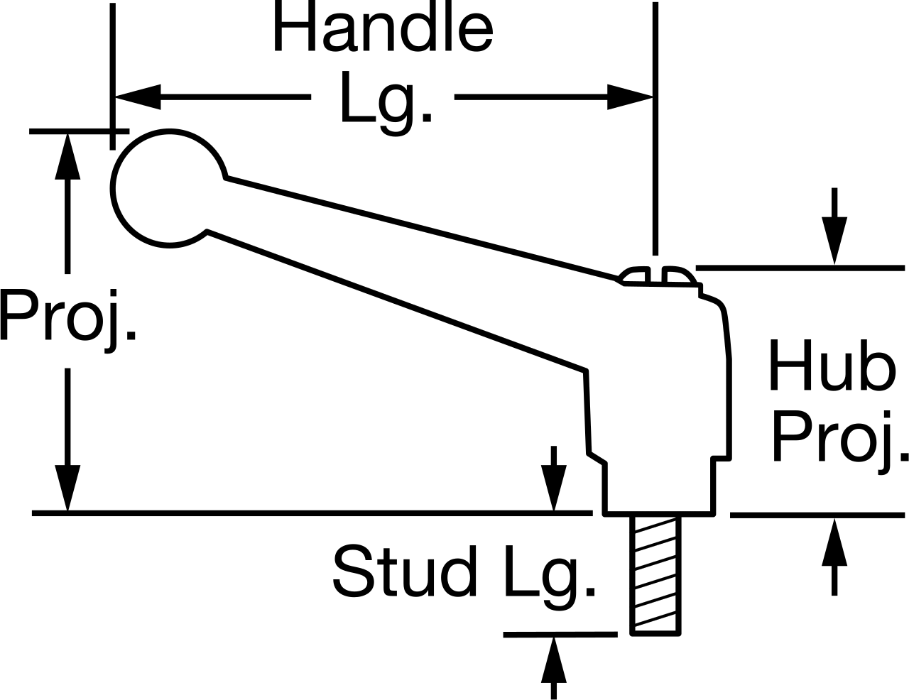 303 Paslanmaz Çelik Ayarlanabilir Tutamak, 1/4"-20 Diş Boyutu x 1-9/16" Uzunlukta Saplamalı, 1-5/16" Çıkıntı