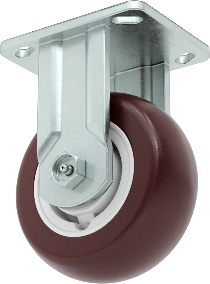 4-5/8" x 3-3/4" Plakalı Kolay Dönen Tekerlek, Yüksek Kapasiteli, 5" Çaplı Kırmızı Poliüretan Tekerlekli Sabit — 5", Levha, 700 lb.