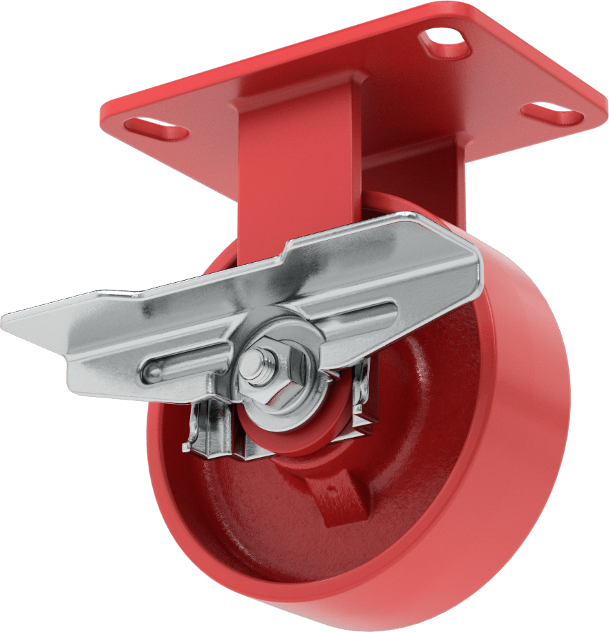 6-1/2" x 4-1/2" Plakalı Yüksek Kapasiteli Kingston Tekerlek, Sağ Taraf Frenli ve 6 inç Çapında Metal Tekerlekli Sert — 6", Levha, Sert