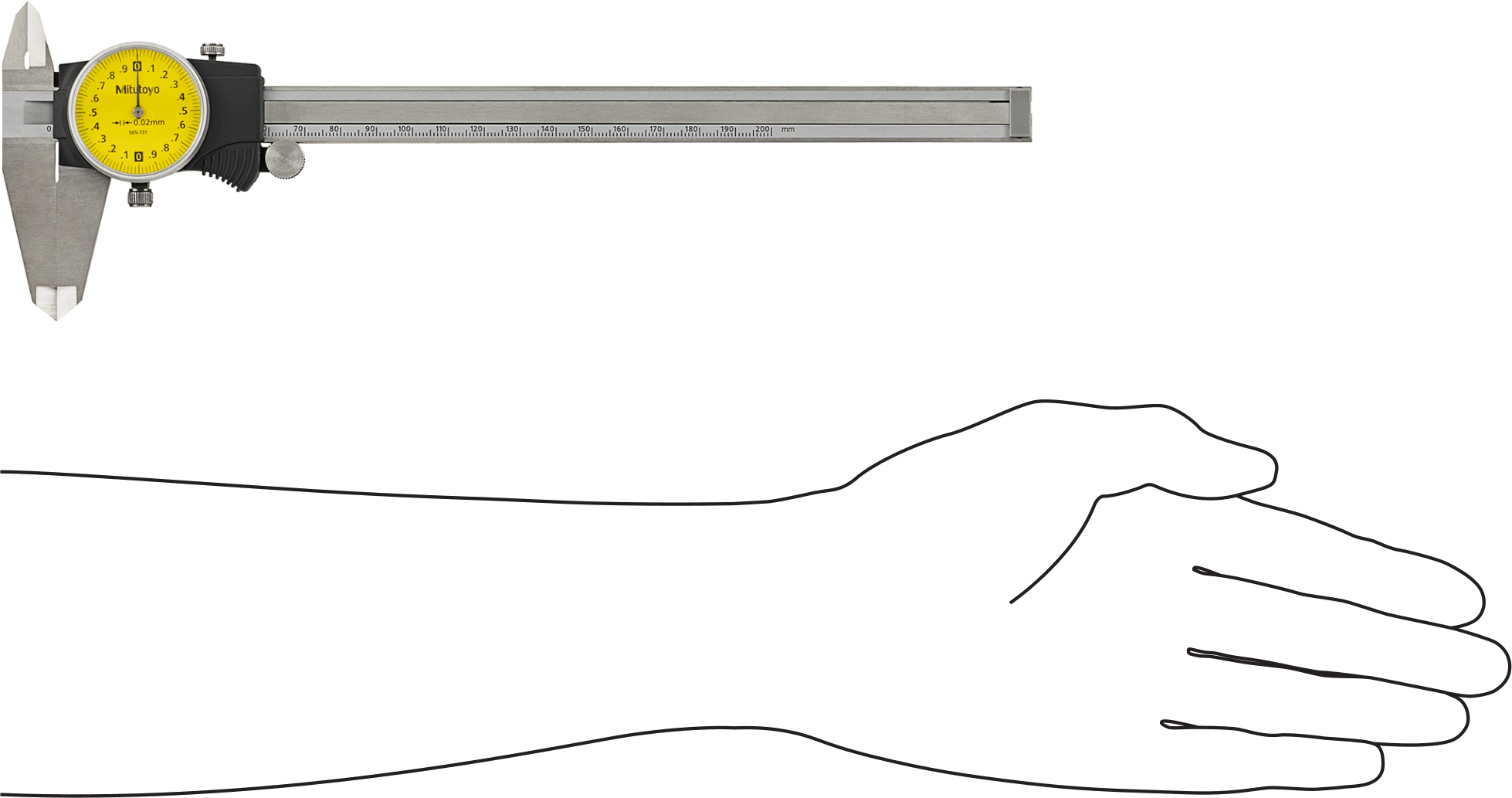 Mitutoyo Kadranlı Kumpas, NIST Sertifikalı, Model Numarası 505-731, 0 mm ila 200 mm Aralık
