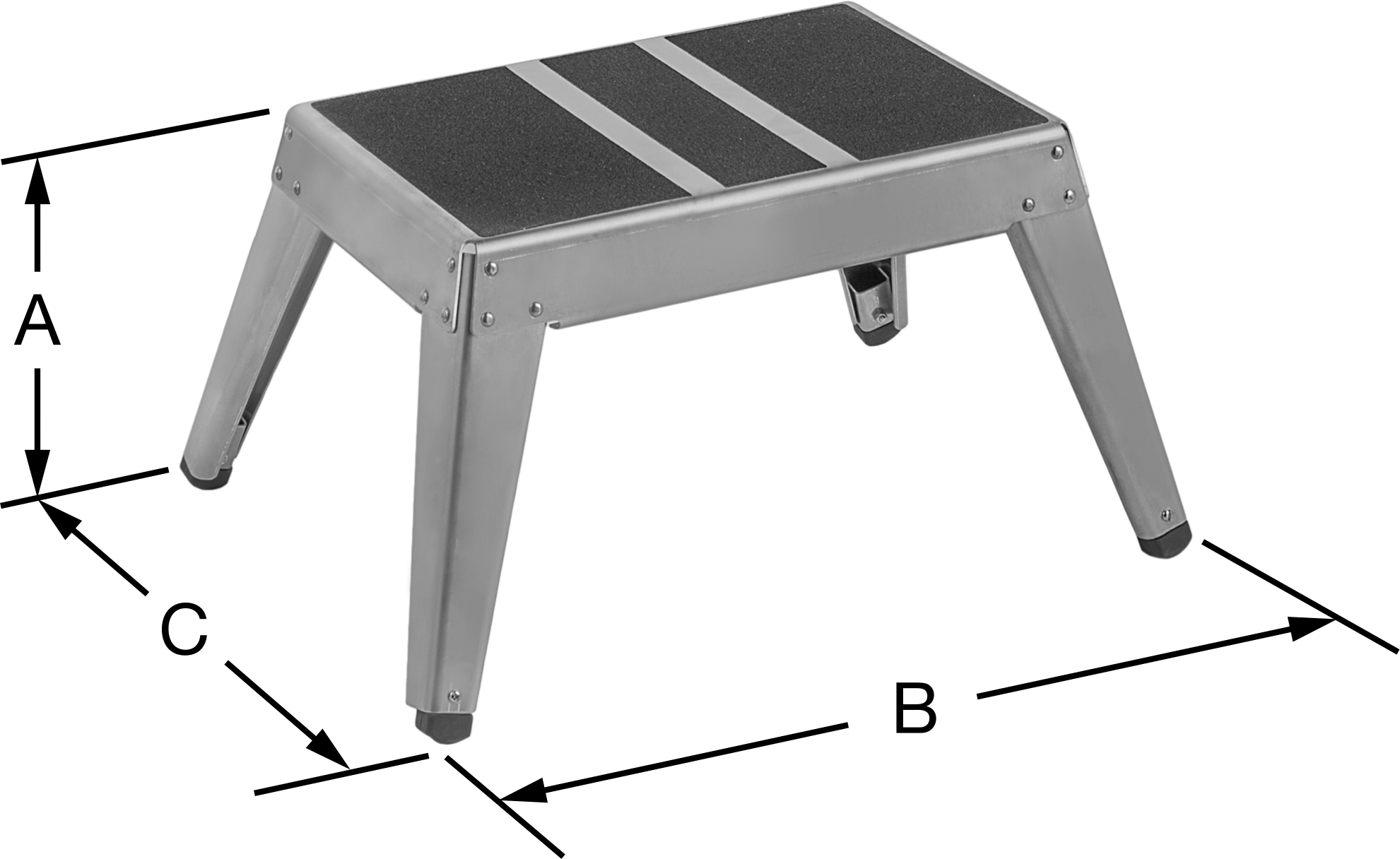 Alüminyum Basamaklı Tabure, Kum Kaplı Basamaklı, 12" Yükseklik x 23" Genişlik x 17" Derinlik Toplam — 1, 12", Alüminyum