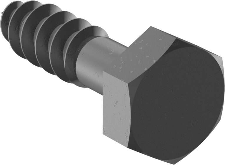 Siyah Çinko Kaplamalı Çelik Altıköşe Başlı Ahşap Vidaları, 1/4" Vida Boyutu, 1" Uzunluk
