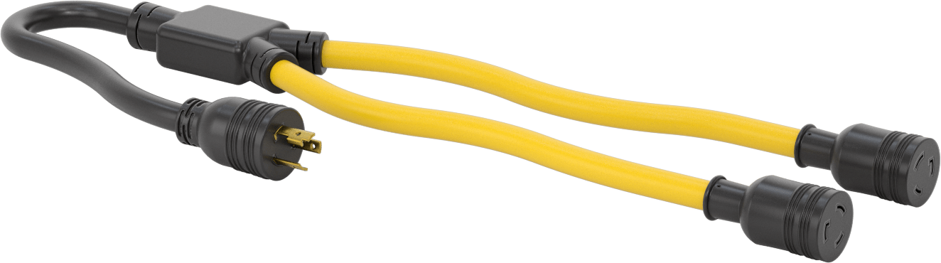 Elektrik Kablosu Adaptörü, 2 Çıkışlı, NEMA L5-30 Fiş x NEMA L5-30 Priz — 30 amp, 3 ft., 10