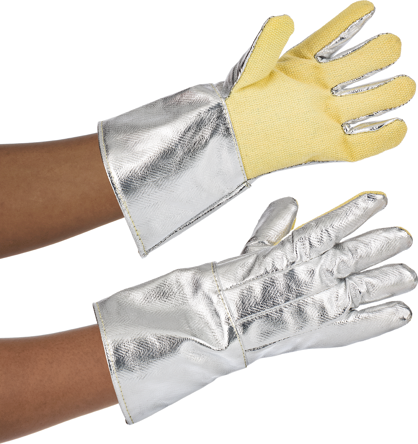 Isı Yansıtıcı Alüminize Eldivenler, Eldivenler, Karbon/Kevlar Aramid Destek, 1000°F Maksimum