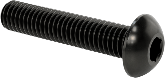 Siyah Oksit Düğme Başlı Altıgen Soketli Vida, Sınıf 12.9 Alaşımlı Çelik, M3 x 0.5 mm Diş Boyutu, 15 mm Uzunluk
