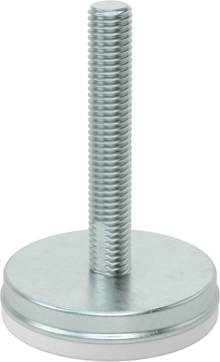 Dişli Saplama ve Yastıklı Sert Seviyelendirme Montajı, Çinko Kaplı ve Naylon, M10 x 1.5mm, 51 mm Diş Uzunluğu, 52 mm Taban