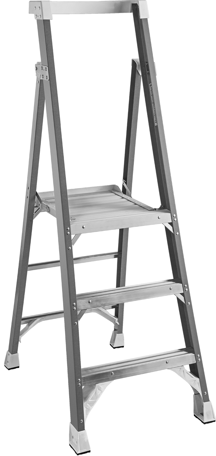 Fiberglas Platform Basamaklı Merdiven, Tip 1A, 300 lb. Kapasite, 6 Fit Yükseklik x 27" Genişlik x 38" Derinlik Toplam — 3 ft., Alüminyum,…