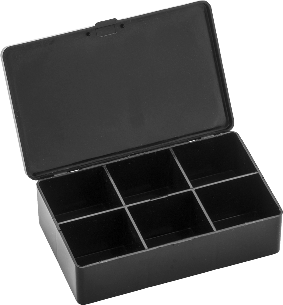 Statik Kontrol Kutusu, 6 Bölmeli, İletken, 4-3/8" x 2-5/8" x 1-1/8" — 4 3⁄8", 6, Siyah