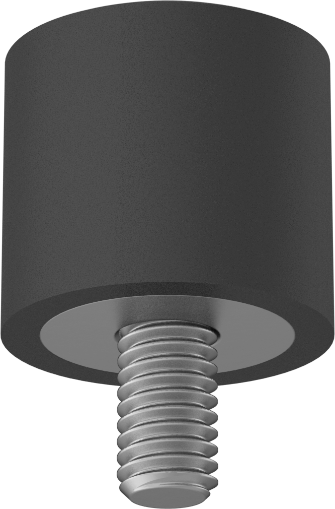 Güçlendirilmiş Dişli Tampon, Çelik Çekirdekli, Neopren, 5/8" Uzunlukta 3/8"-16 Saplama, Durometre 40A