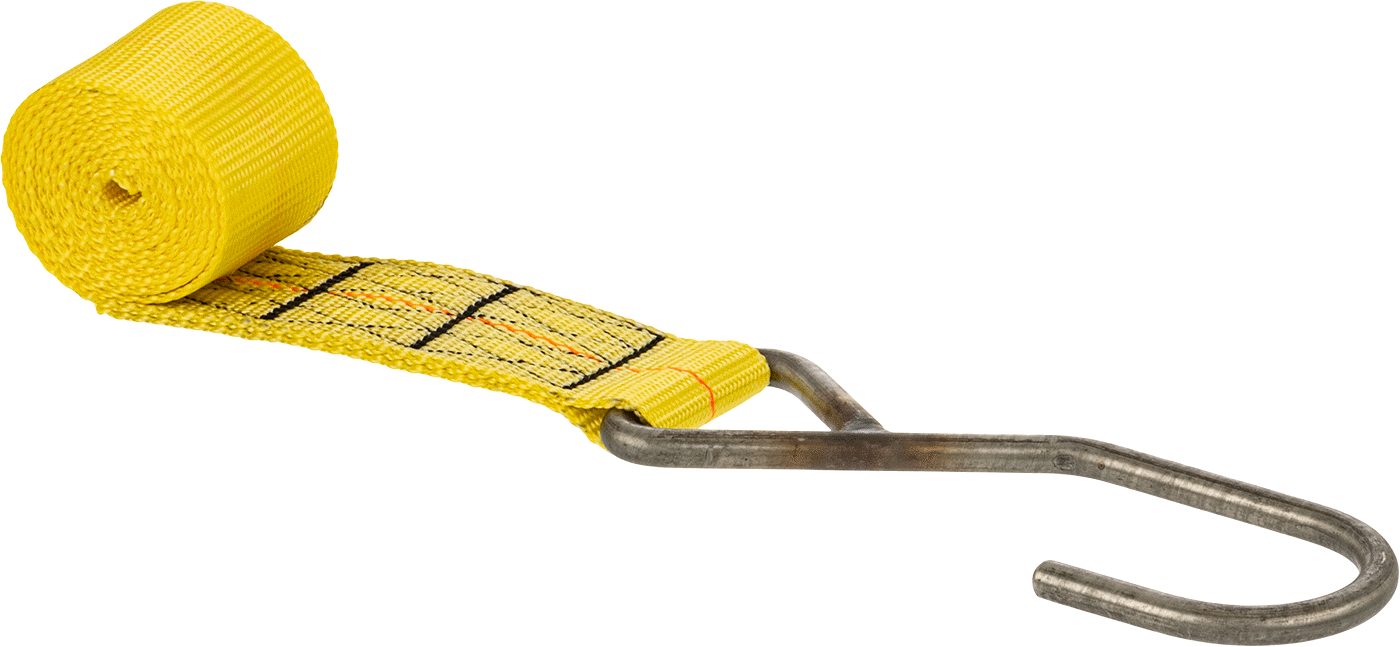 Bağlama kayışları için sabit uç, Dokuma, S-Kancalı-Düz Uç Bağlantısı, 2 inç Genişlik, 5' Uzunluk — S-Kanca, 2", 5 ft.
