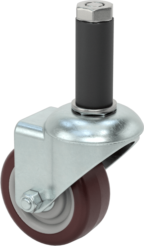 1.08" Dış Çaplı Kelepçeli Çerçeve Rayı için Döner Saplı Tekerlek Montaj Ayağı — 1.08", 28 mm, Kauçuk, Çelik, Montaj Ayağı