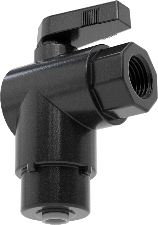 Kimyasallar için Açma/Kapama Vanası, Naylon, 90 Derece Adaptör, 1/4" Bağlantı x 1/4 NPT Dişi