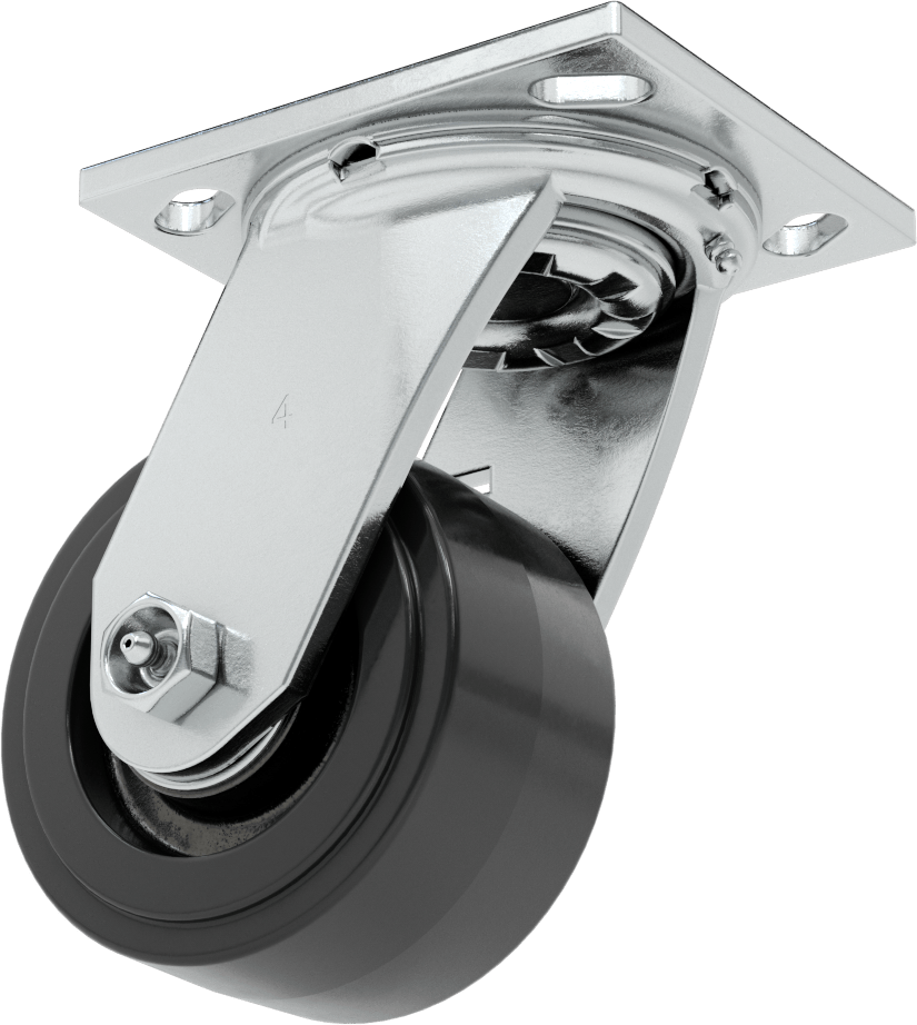4-1/2" x 4" Montaj Plakalı Samson Tekerlek, 4 inç Çapında Siyah Kauçuk Tekerlekli Döner Tekerlek, Koruyuculu Rulman — 4", Levha, Döner