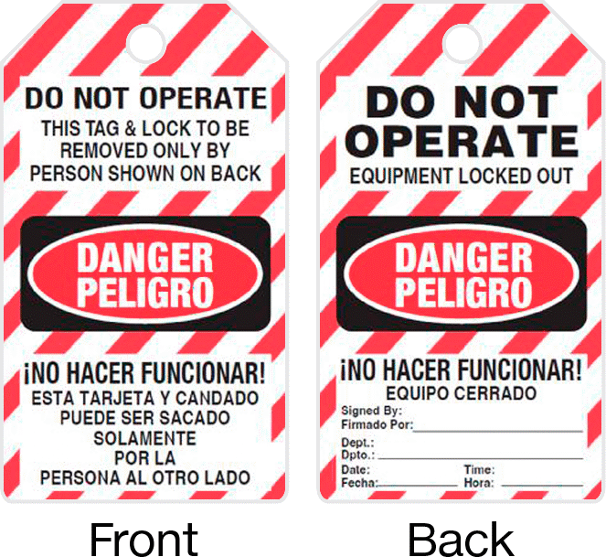 Kilitleme/Etiketleme Etiketleri, İngilizce/İspanyolca, (Tehlike-Çalıştırmayın...), 2.5 inç Yükseklik — Danger—Do Not Operate Equipment Lo…