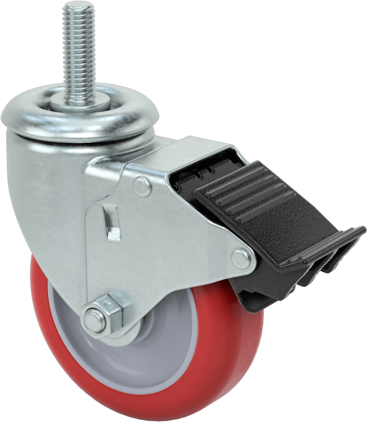 Dişli Saplı Döner Tekerlek, Total Locklu, 1/2"-13 Diş, 4" Çaplı Poliüretan Tekerlek