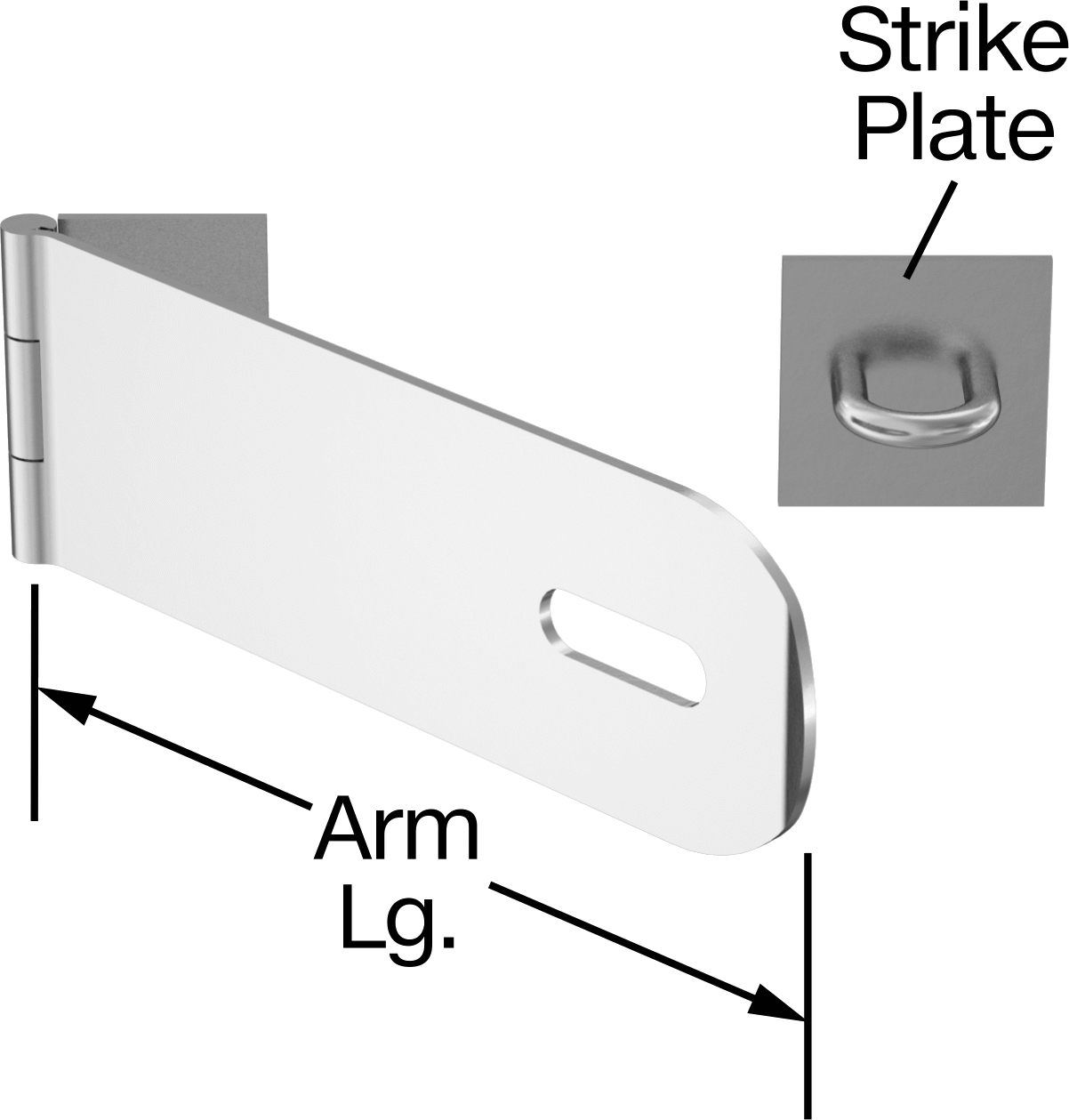 Asma Kilitli Mandal, 316 Paslanmaz Çelik, 3-1/2" x 1-1/2" x 1/16" Kollu — Kaynaklı, 3 1⁄2", 316 Stainless Steel, Stainless Steel