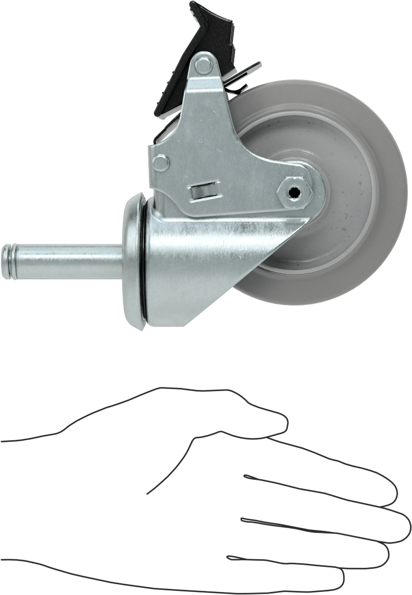 Sürtünmeli Tutuşlu Mil Dönüşlü Tekerlek, Segmanlı, Total Lock ve 4" Çapında 65A Kauçuk Tekerlek