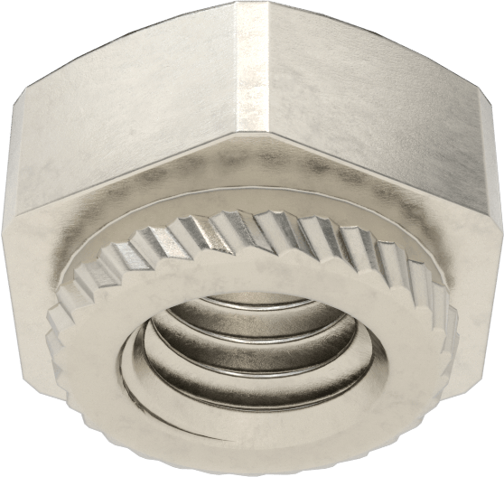 Sac Metal için 18-8 Paslanmaz Çelik Altıköşe Başlı Presle Takılan Somun, M3 x 0.5 mm Diş Boyutu, 1 mm Minimum Panel Kalınlığı için