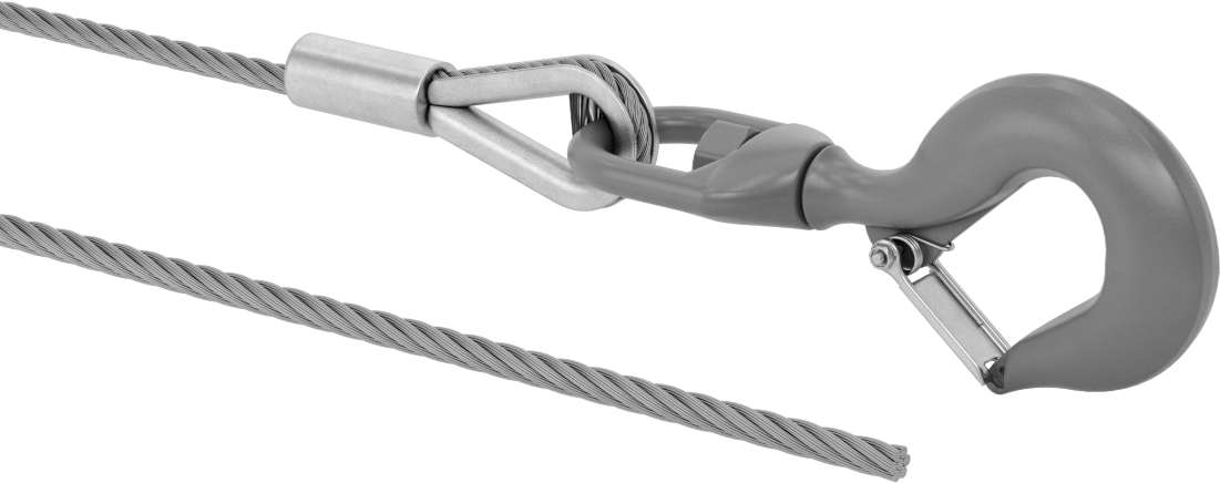 Kaldırma için Kancalı Galvanizli Çelik Tel Halat, Galvanizli Çelik, 7 x 19 Yapı, 1/4" Çap — 1⁄4", Çelik, Strand Core