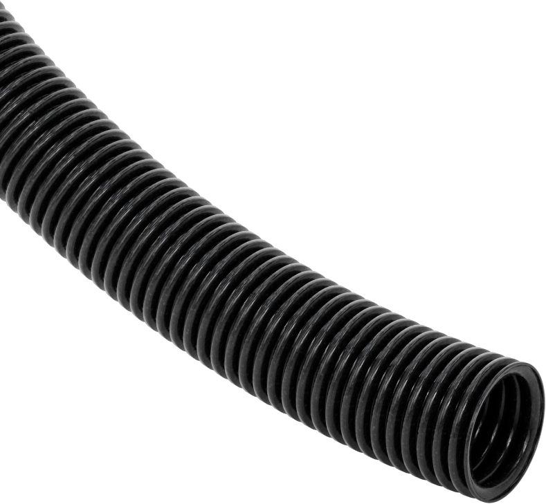 Sürekli Esnek Plastik Kanal, 1.14" İç Çap, 1.36" Dış Çap — Nylon, Plastic, Düz, Siyah