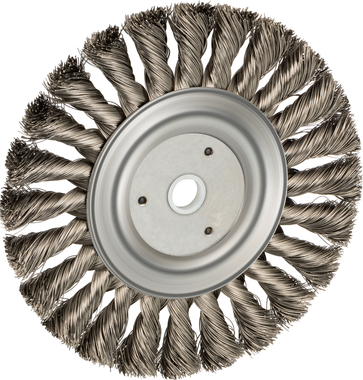 Güçlü Temizleyici Paslanmaz Çelik Tekerlek Fırçası, CNC için, 6" Çap, 1/2" Kalınlıkta Fırça, 0.012 inç Çap Kıllar