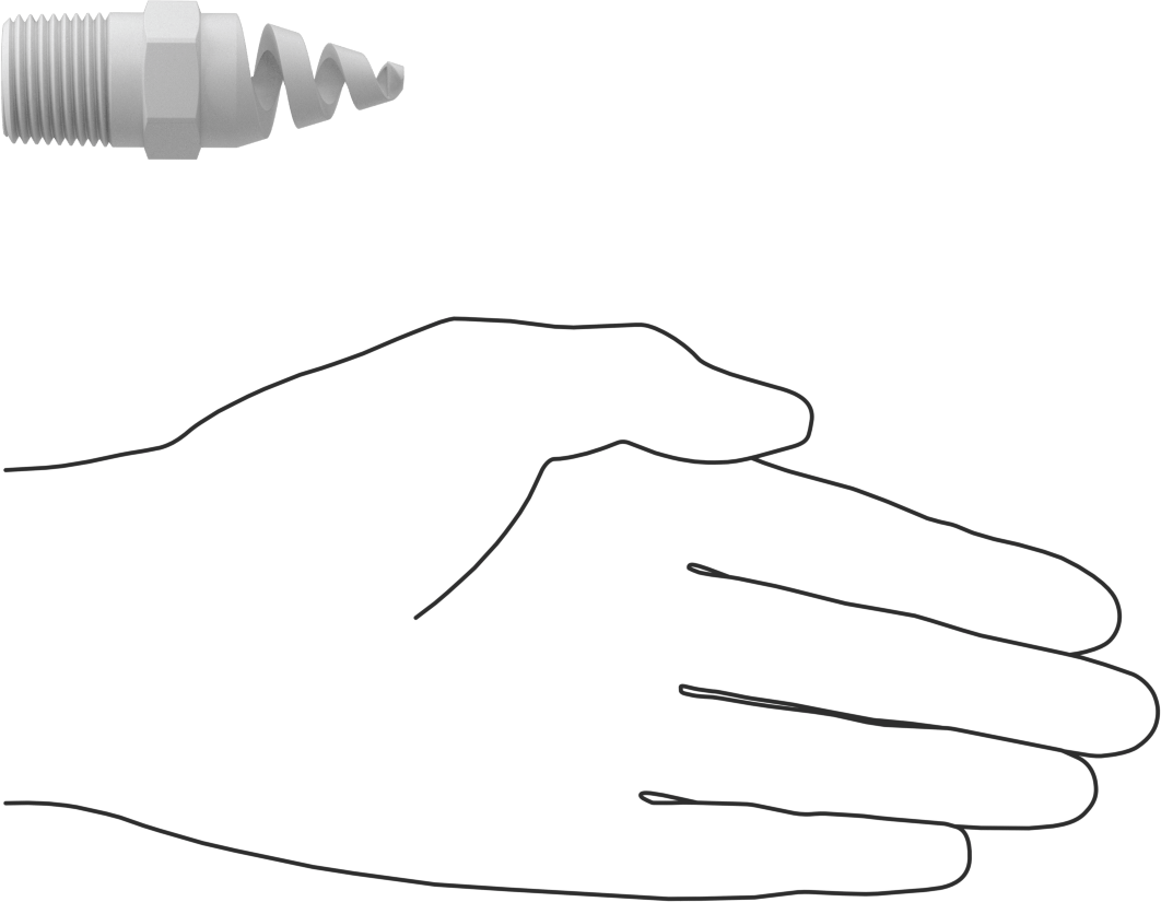 Yüksek Hacimli Tıkanmaya Dayanıklı Püskürtme Memesi, İçi Boş Konik, PTFE, 1/2 NPT, 0.38" Delik Çapı, 50 Derece