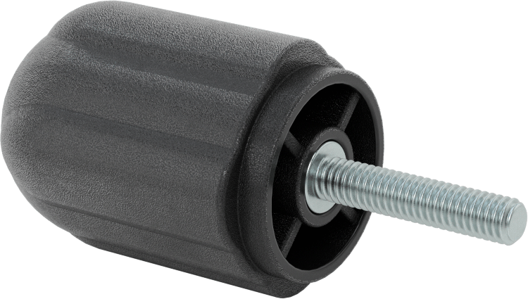 Rahat Tutuşlu Plastik Yivli Topuz, 5/16"-18 Dişli 1-1/2" Uzunlukta Saplama, 1-7/8" Baş Çapı