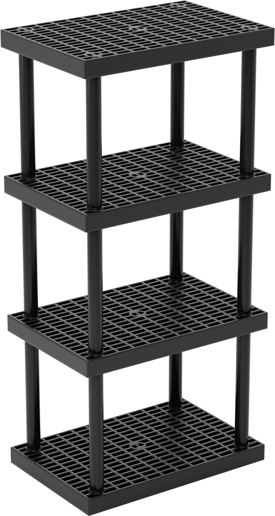 Hızlı Montajlı Havalandırmalı Plastik Raf, 4 Raflı, 36" Genişlik x 75" Yükseklik x 24" Derinlik