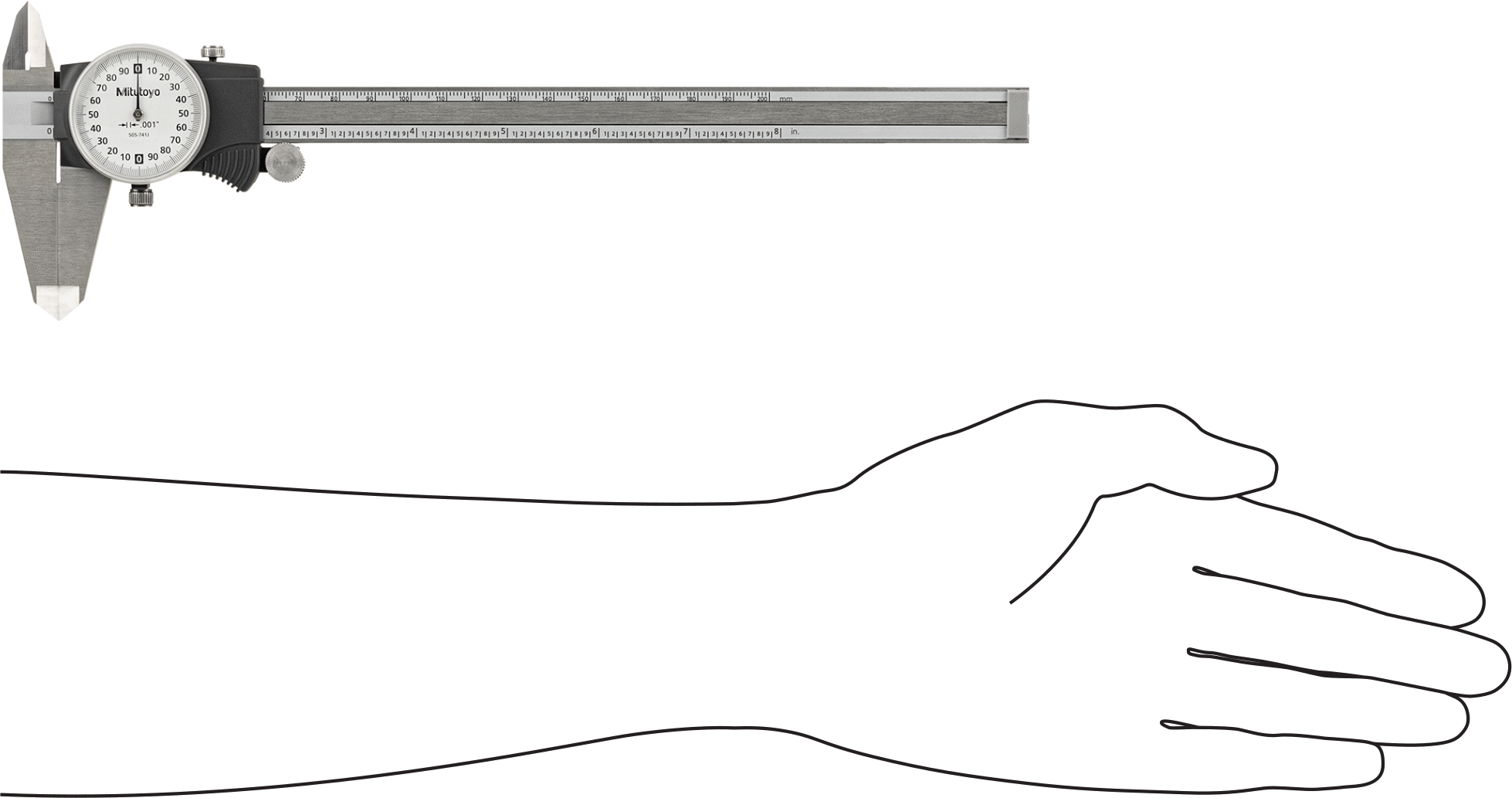 Mitutoyo Kadranlı Kumpas, NIST Sertifikalı, Model Numarası 505-741J, 0" ila 8" Aralığı