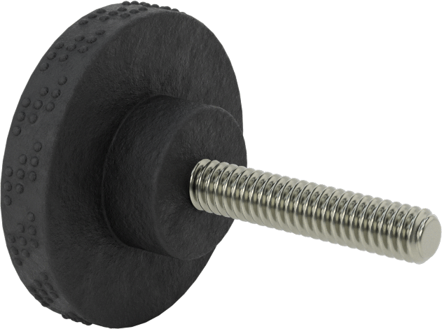 Rahat Tutuşlu Plastik Tırtıllı Düğme, 1/4"-20 Dişli 1-1/4" Uzunluğunda Saplamalı, 1-9/16" Baş Çapı