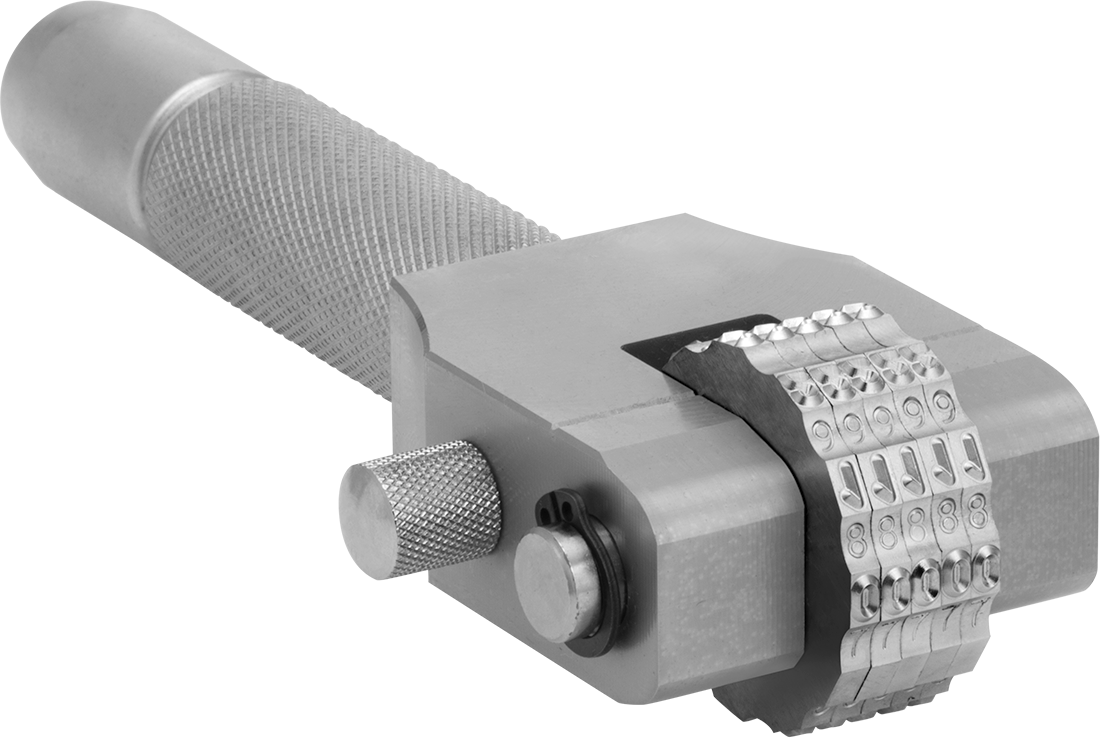 Dönen Çelik Damga, 5 Tekerlekli, 1/8" Karakter Yüksekliği — 1/8", Çelik, Rockwell C35