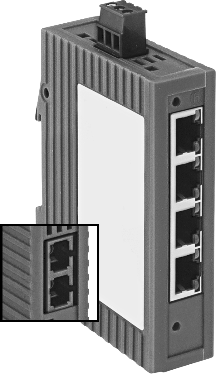 DIN Ray Montajlı Ethernet Anahtarı, 4 RJ45 Portu ve 1 SC Fiber Optik Portlu — DIN Rail, 100 Mbit/s, 10V DC ila 32V DC