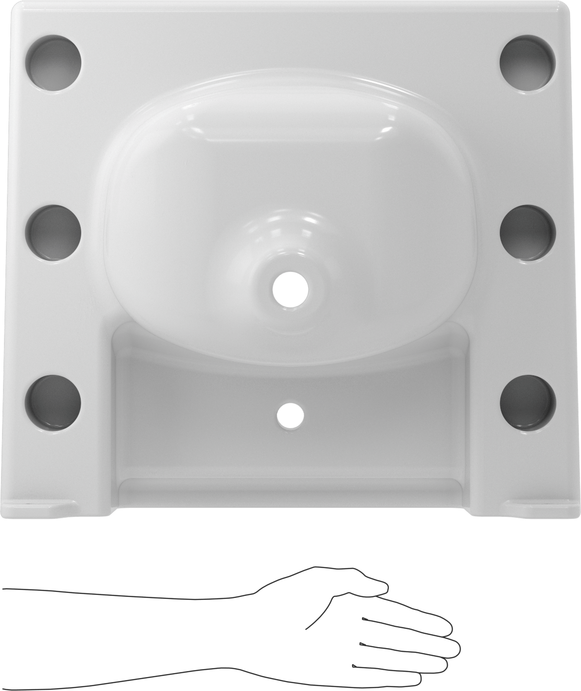 Beyaz Porselen Duvara Monte Lavabo, 20-3/4" Genişlik x 18-1/4" Derinlik x 12-1/4" Toplam Yükseklik