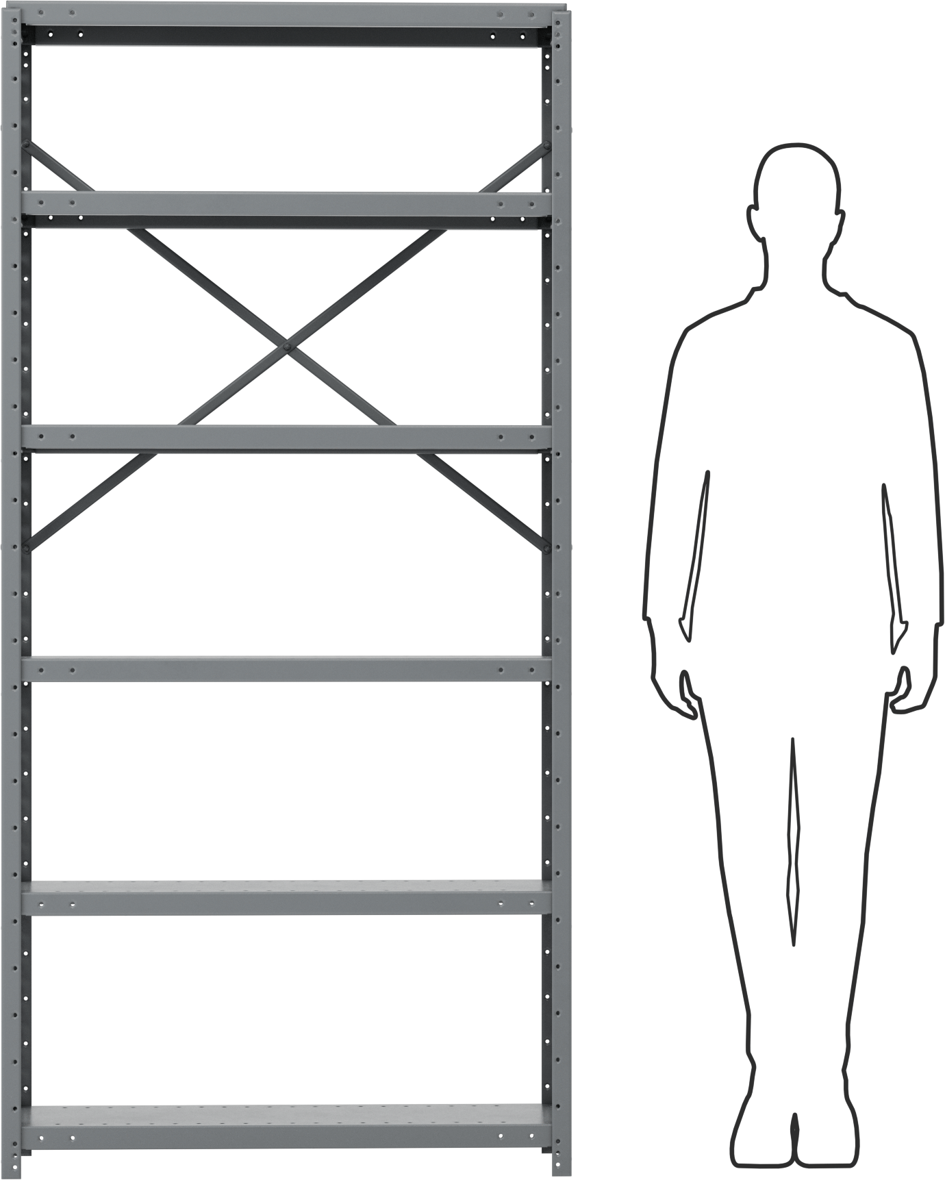 Standart Hizmet Raf, 6 Raflı Açık, 36" Genişlik x 75" Yükseklik x 12" Derinlik