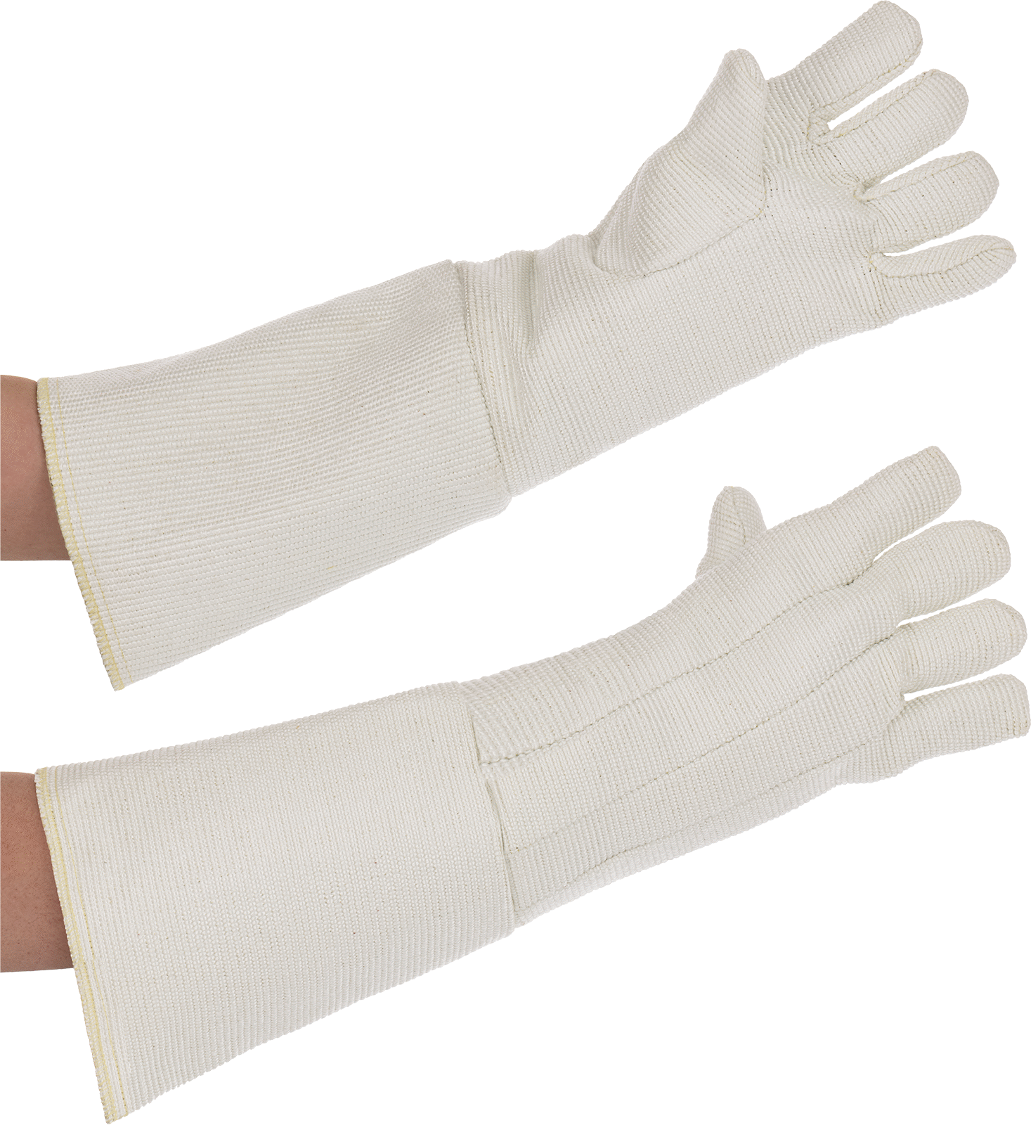 Aşırı Isıya Dayanıklı Kıyafetler, Kollu Zetex Kumaş Eldivenler, 1000°F Maksimum, 23" Uzunluk — 1,000° F, Arm, Full Hand, Dolaylı