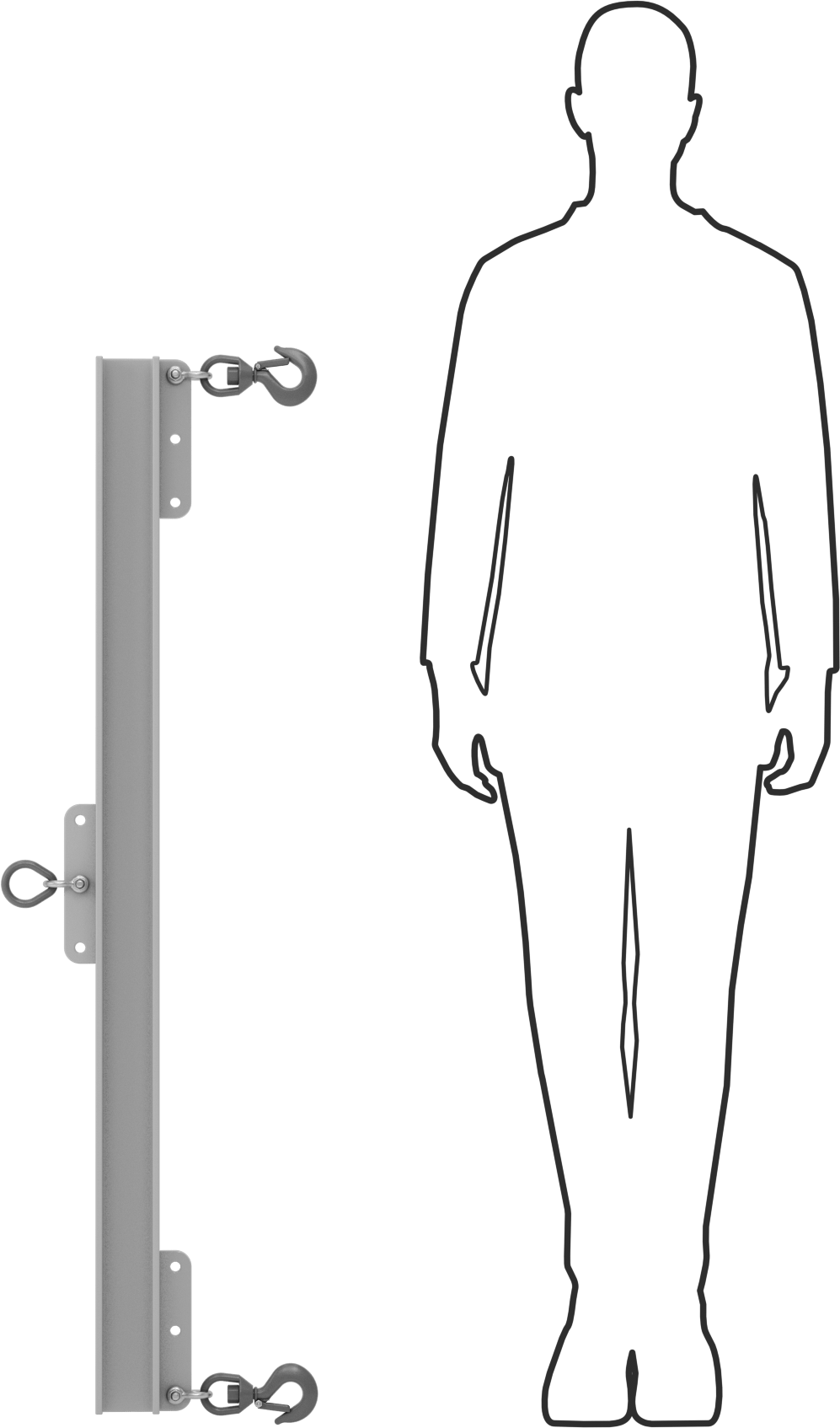 Fiberglas Kaldırma Kirişi, Kilitleme Kancalı, 1000 lbs. Kapasite, 36"-48" Açıklık