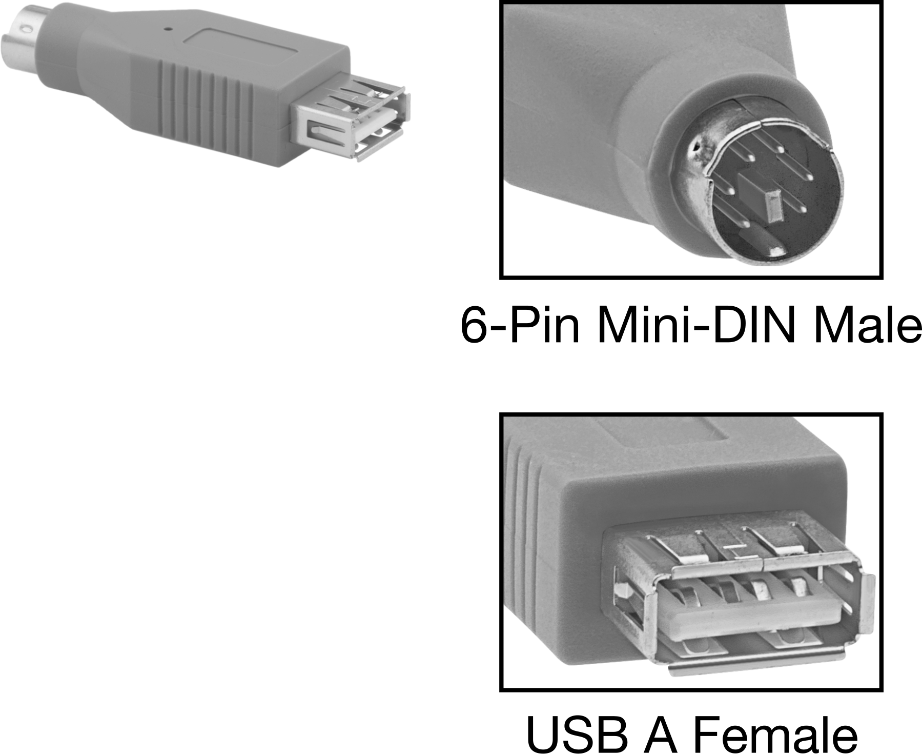 USB 2.0 Adaptörü, A Dişi x 6 Pimli Mini-DIN Erkek — Adaptör, Düz, 2.0