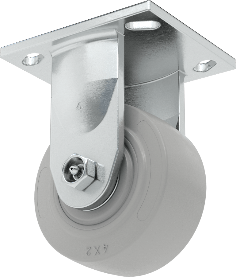 4-1/2" x 4" Montaj Plakalı Samson Tekerlek, 4 inç Çapında Gri Kauçuk Tekerlekli Sert, Açık Rulman — 4", Levha, Sert