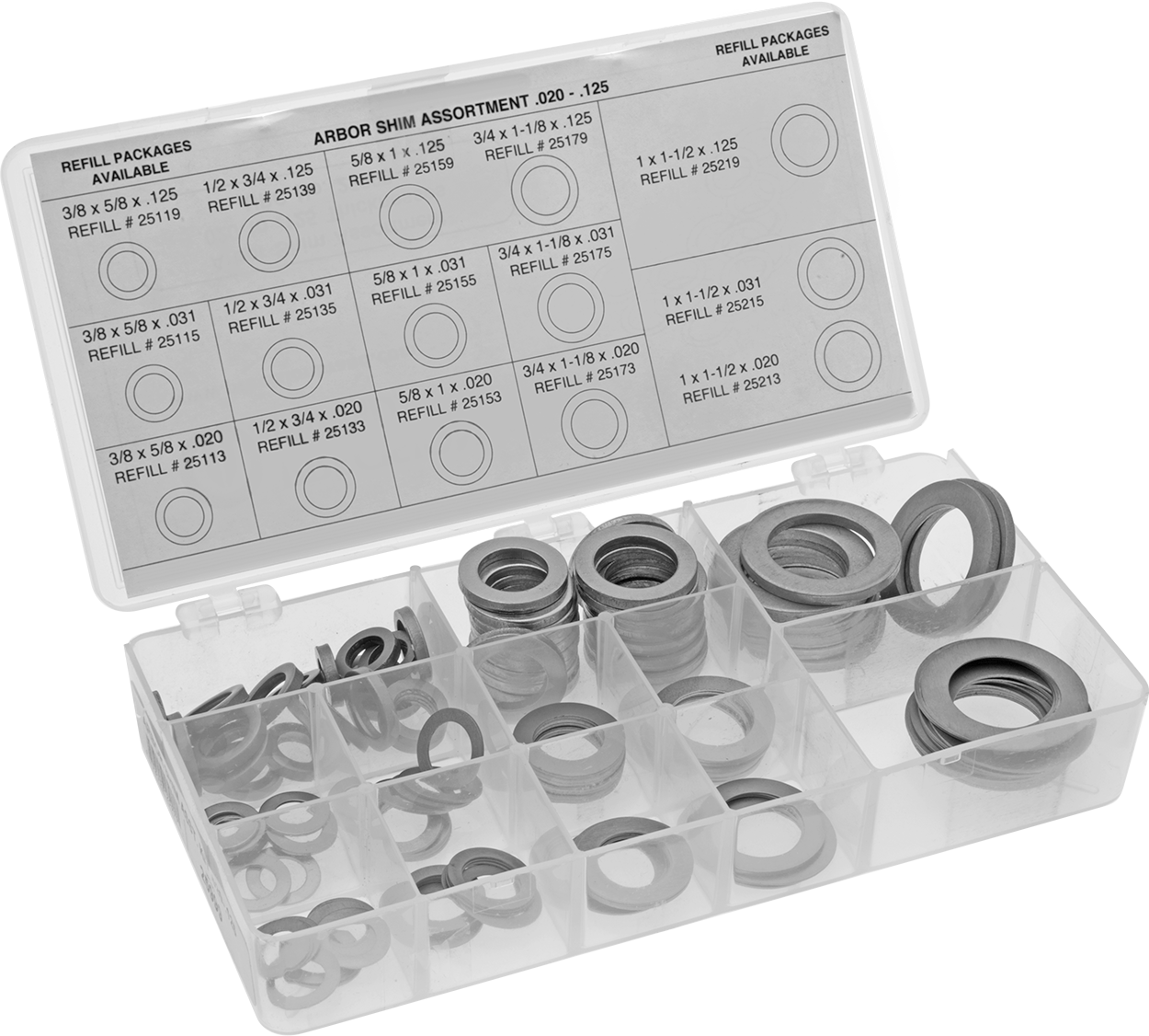 Karbon Çelik Şim Çeşitleri, 150 Parça, 0.02", 0.031" ve 0.125" Kalınlıklar