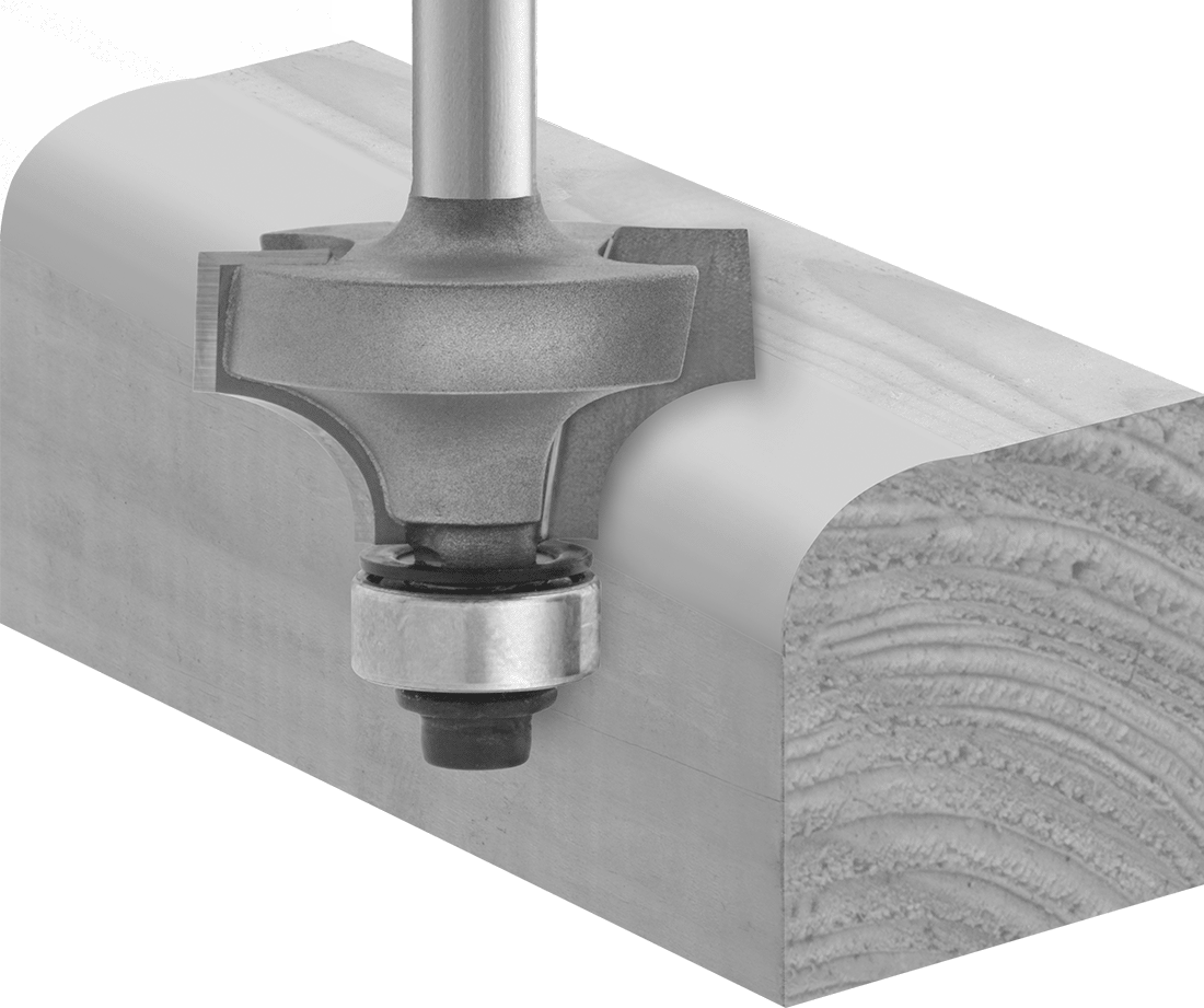 Yuvarlak Köşe için Köşe Yuvarlama Freze Ucu, Karbür Uçlu Çelik, 1-1/2" Kesme Çapı, 1/4" Şaft Çapı