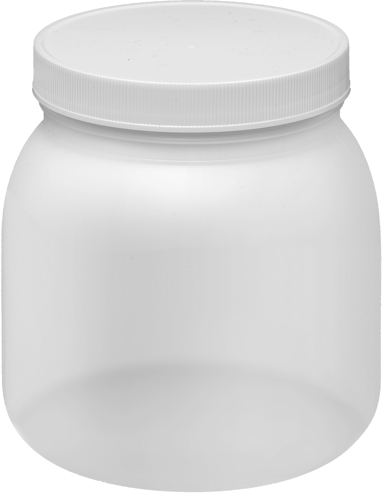 HDPE Plastik Kavanoz, 64 FL oz/1900 ml Kapasite, 5-7/8" Çap — 64 fl. oz., 1,900 ml, 6 1⁄4", HDPE, Plastic, Polypropylene